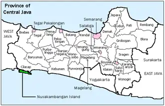 Emplacement de Nusa Kambangan (en vert sur la carte).