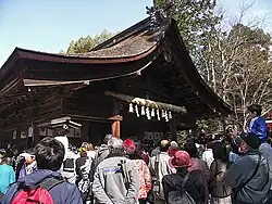 Worshippers Gathered at Oagata Shrine Haiden