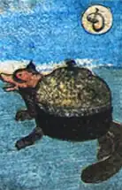 Une Bunbuku Chagama, une bouilloire miraculeuse se transformant en tanuki.