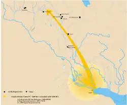 carte de la Mésopotamie entre 5400 av. J.-C. et 3600 av. J.-C.