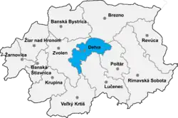 Localisation du district de Detva  dans la région de Banská Bystrica (Carte interactive)