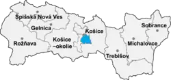 Localisation du distrct de Košice IV  dans la région de Košice (carte interactive)