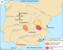 Trois propositions de localisation des Olcades au centre de la péninsule Ibérique