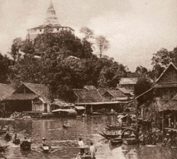 Un khlong (canal) au pied du Wat Saket au XIXe&nbsp;siècle, vers 1850