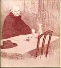 Première de couverture d’Omaggio a Alfredo Müller, Florence, Il Mirteto, 1974, avec Verlaine au café Procope d'Alfredo Müller (1896, lithographie, 45&nbsp;×&nbsp;50&nbsp;cm. Koehl 2014, E7).