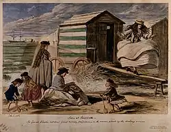 Une roulotte de bain en 1865 (chromo de John Leech).