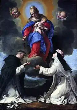 Remise du rosaire avec sainte Rose de Lima XVIIe&nbsp;siècle.