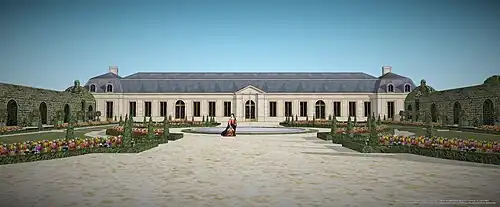 Restitution de l'Orangerie du château de Choisy vers 1690.