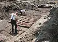 Fouilles sur un chemin de rondins datant du XVIe&nbsp;siècle.