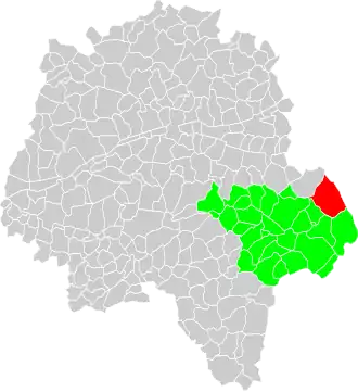 Vue d'une carte indiquant l'emplacement d'une commune dans son département.