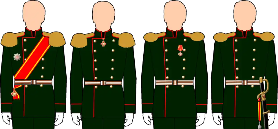 Port des insignes de l'ordre de Sainte-Anne de 1re à 4e&nbsp;classe.