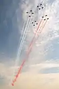 Les PZL-130 Orlik faisant un drapeau polonais en 2005.