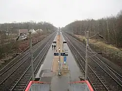 Le quai et les voies, vus de la passerelle d'accès.