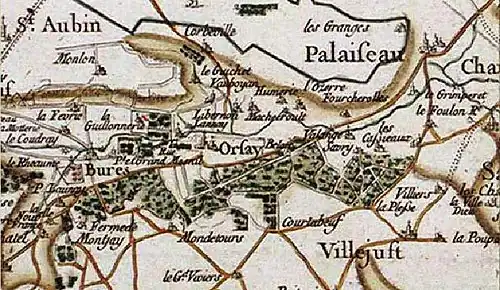 Carte du XVIIe&nbsp;siècle montrant la région d’Orsay.