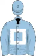 Light blue, white hollow box, light blue sleeves and cap