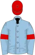 Light blue, red armlets, red cap