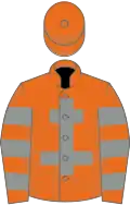 Orange, grey cross of lorraine, hooped sleeves, orange cap