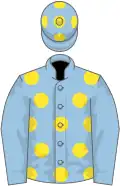 Light blue, yellow spots on body and cap