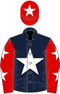 Dark blue, white star, red sleeves, white stars, red cap, white star