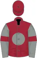 Maroon, grey disc, grey sleeves, maroon armlets, maroon cap