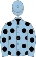 Light blue, black spots, blue cap