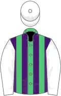 Emerald Green and Purple stripes, White sleeves and cap