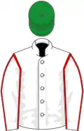 White, white sleeves, red seams, green cap