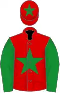 Red, green star and sleeves, star on cap