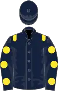 Dark blue, yellow epaulets, dark blue sleeves, yellow spots
