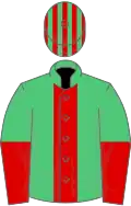 Emerald green, red stripe, halved sleeves, emerald green and red striped cap