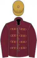 CLARET, GOLD braid, CLARET sleeves, GOLD cap