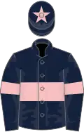 Dark blue, pink hoop and armlets, pink star on cap