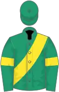 Emerald green, yellow sash and armlets