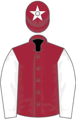 Maroon, white sleeves, maroon cap, white star