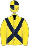 Yellow, dark blue cross belts, quartered cap
