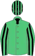 Emerald green, black striped sleeves and cap