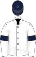 White, dark blue armlets and cap