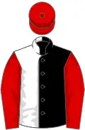 mi blanc mi noir, manches et toque rouges