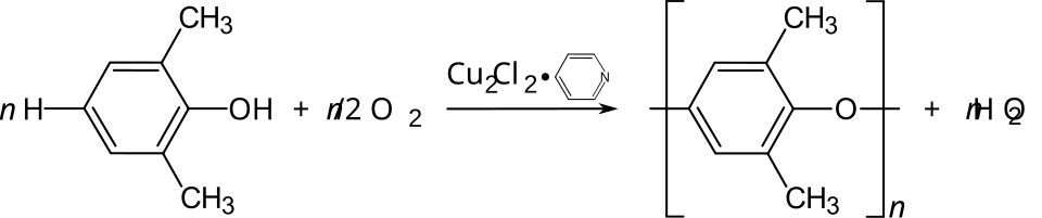 Polycondensation oxydante du 2,6-xylénol en PPO.