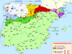 Le royaume de Galice et León (en blanc) face à Almanzor de 961 à 1002.