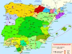 Le royaume de Castille (en jaune) de 1037 à 1065