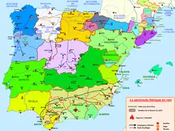 Le royaume de Castille (en jaune) de 1065 à 1085
