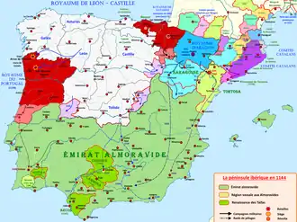 Le royaume de León-Castille (en blanc) et la sécession du Portugal.