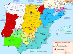Le royaume de Castille (en jaune) de 1195 à 1224