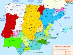 Le royaume de Castille (en jaune) à la veille de l'unification, 1224-1230