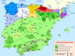 Le royaume de León (en blanc) à sa fondation en 910.