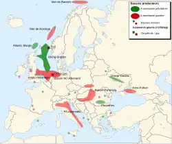 Carte des ressources de gaz et de pétrole en Europe