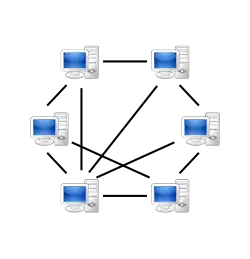 Dessin de plusieurs ordinateurs reliés par des traits.