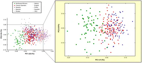 Type de graphique obtenu en Analyse en composantes principales (étude démographique).