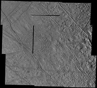 Vers le centre de l'image, on observe quelques cercles à la surface.